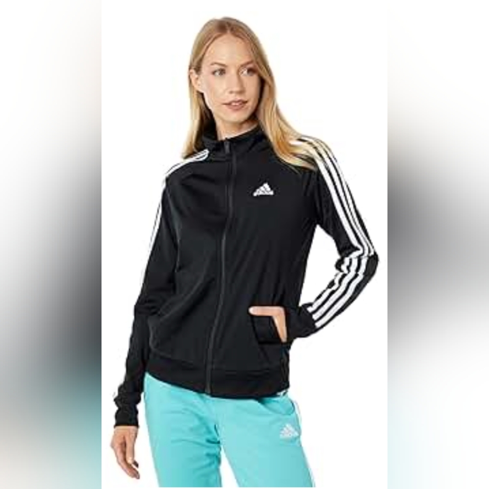 Adidas Womenโs Black Track Jacket with Signature 3-Stripes